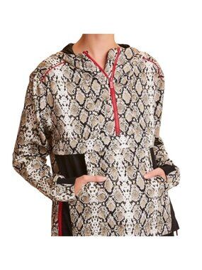 Alala Gray Tan White Snakeskin Print Zip-Up Anokrak Jacket NWT, Size M
